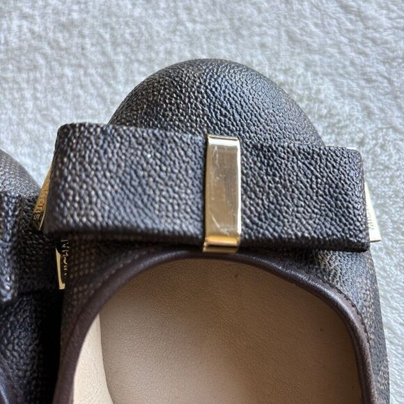 Michael Kors Kiera Leather Signature Bow MK Logo Brown / GOLD Ballet Flats 7.5 - Picture 4 of 11